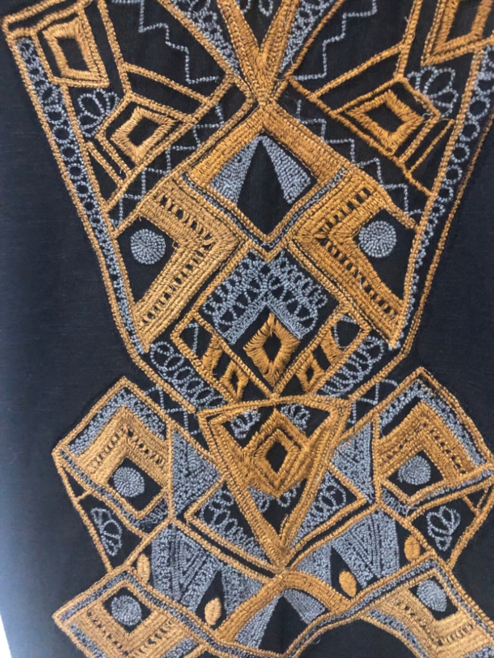 Free People Art Deco geometric Aztec embroidered bodycon long sleeve mini dres S - Picture 5 of 9
